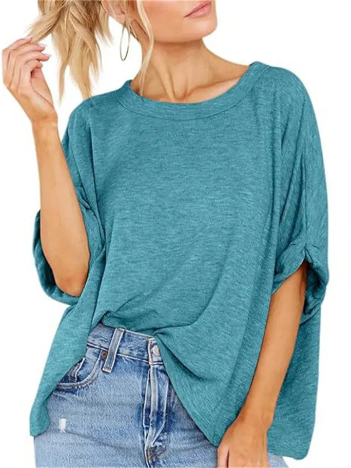 Summer Candy Color Women's Round Neck Short Sleeve T-shirt