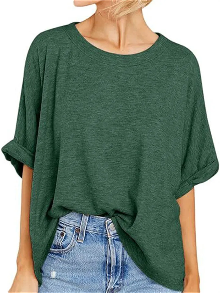 Summer Candy Color Women's Round Neck Short Sleeve T-shirt