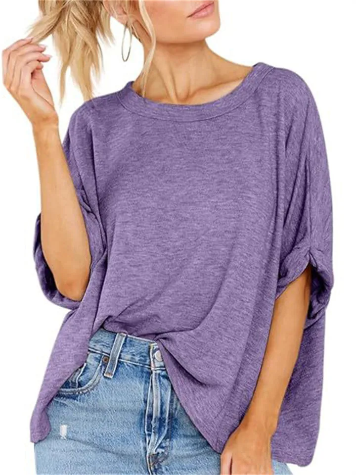 Summer Candy Color Women's Round Neck Short Sleeve T-shirt