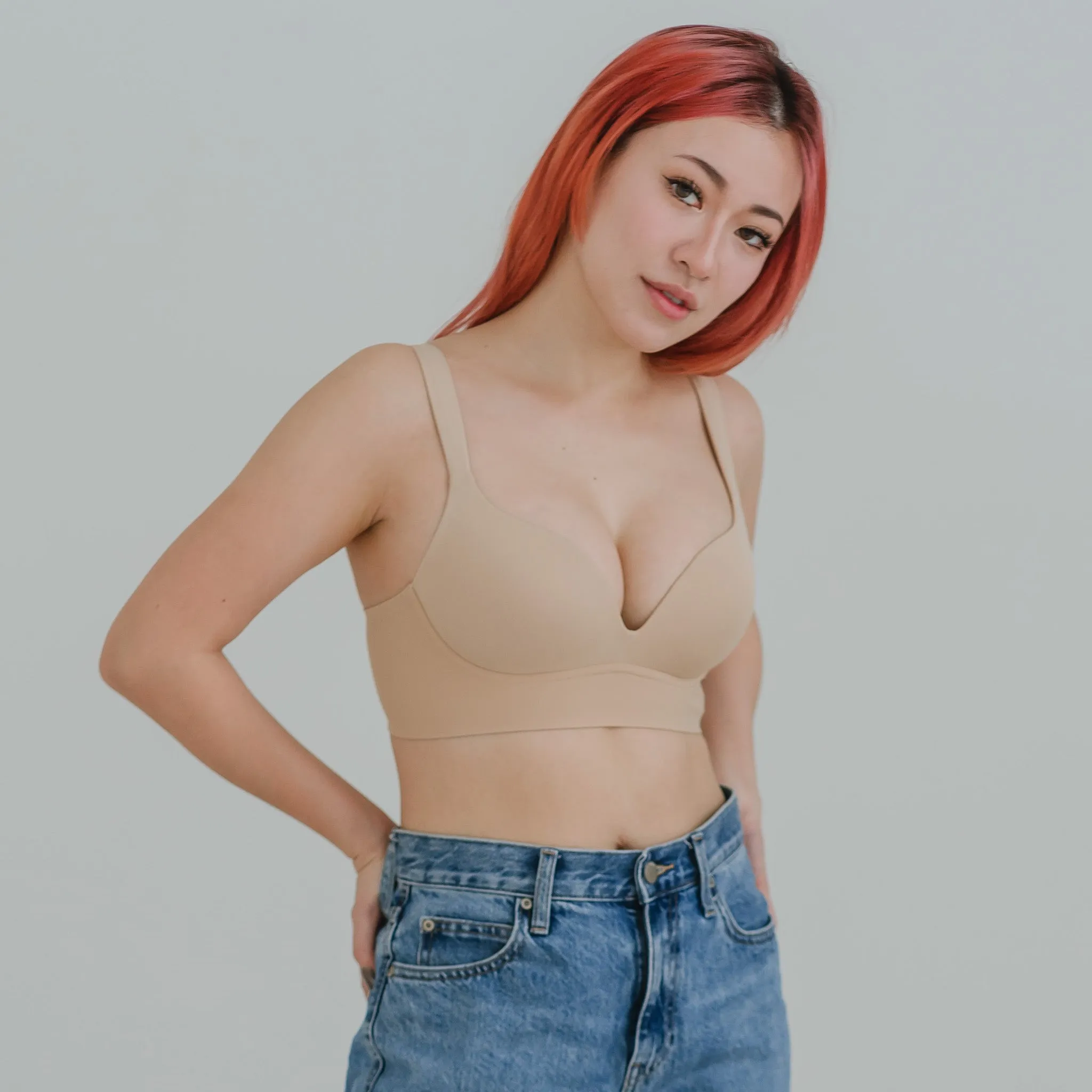 Support Plus! Low-Plunge U-Back Wireless Bra in Nude Buttercream