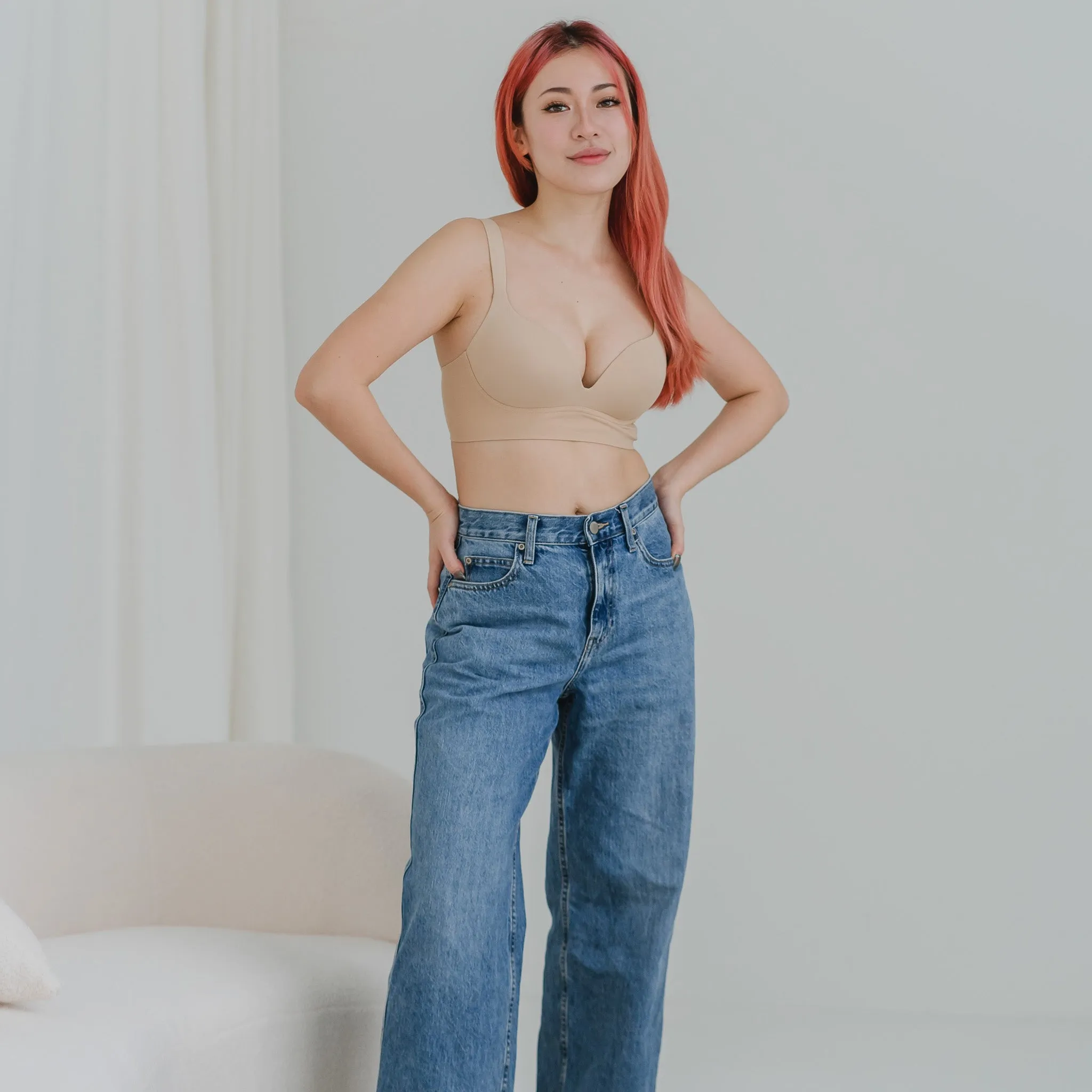 Support Plus! Low-Plunge U-Back Wireless Bra in Nude Buttercream