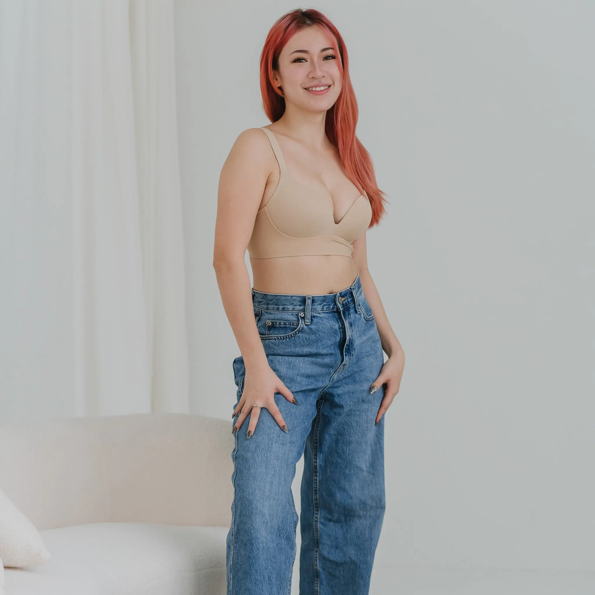 Support Plus! Low-Plunge U-Back Wireless Bra in Nude Buttercream