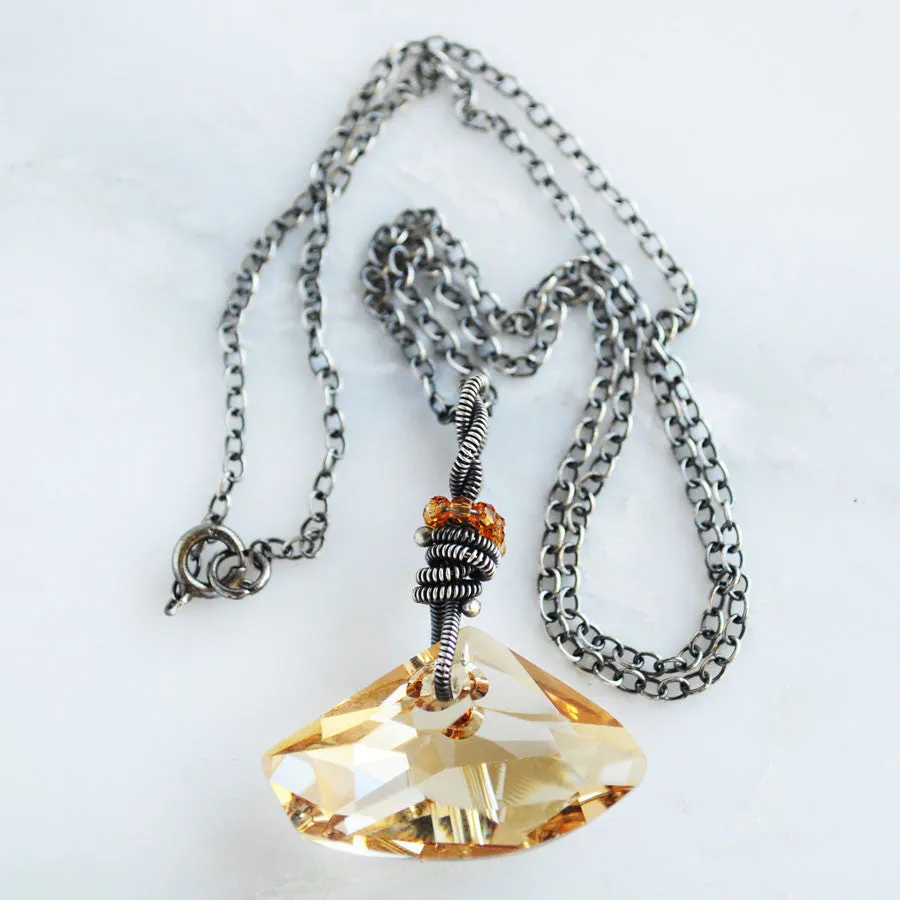 Swarovski topaz and silver pendant necklace