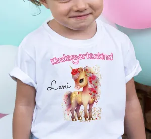 T-Shirt Kindergartenkind Mädchen Einhorn Pferd mit Name