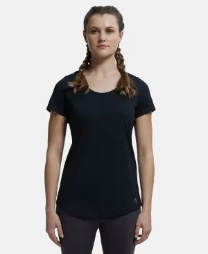 Tactel Microfiber Elastane Stretch Relaxed Fit Solid Curved Hem Styled Short Sleeve T-Shirt - Black