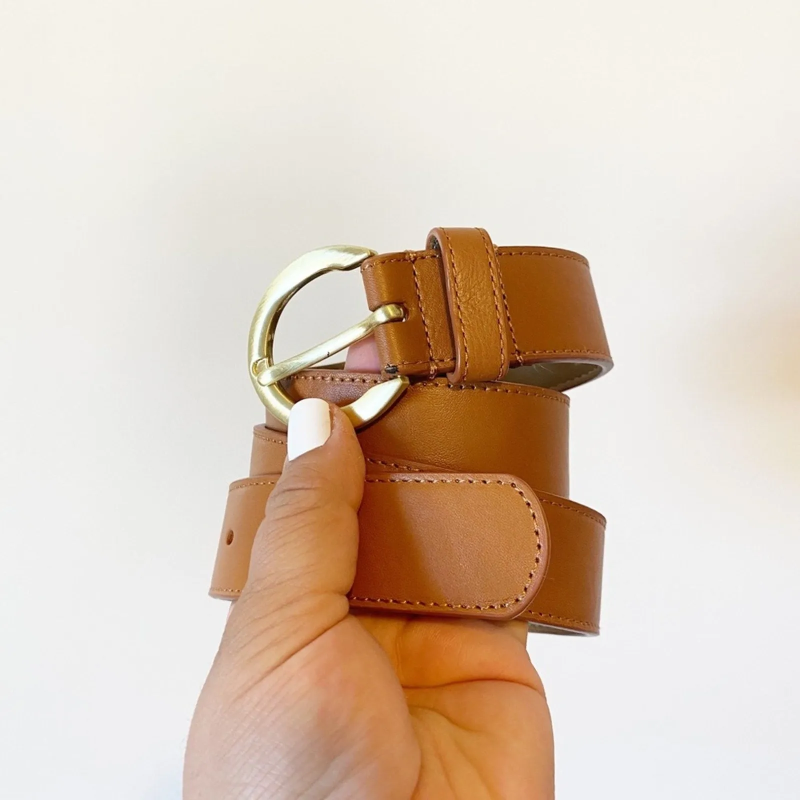TALBOTS Women's Brown Leather and Gold Belt – Size Small