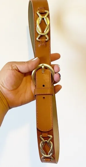 TALBOTS Women's Brown Leather and Gold Belt – Size Small