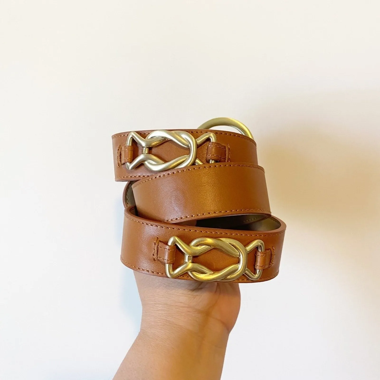 TALBOTS Women's Brown Leather and Gold Belt – Size Small