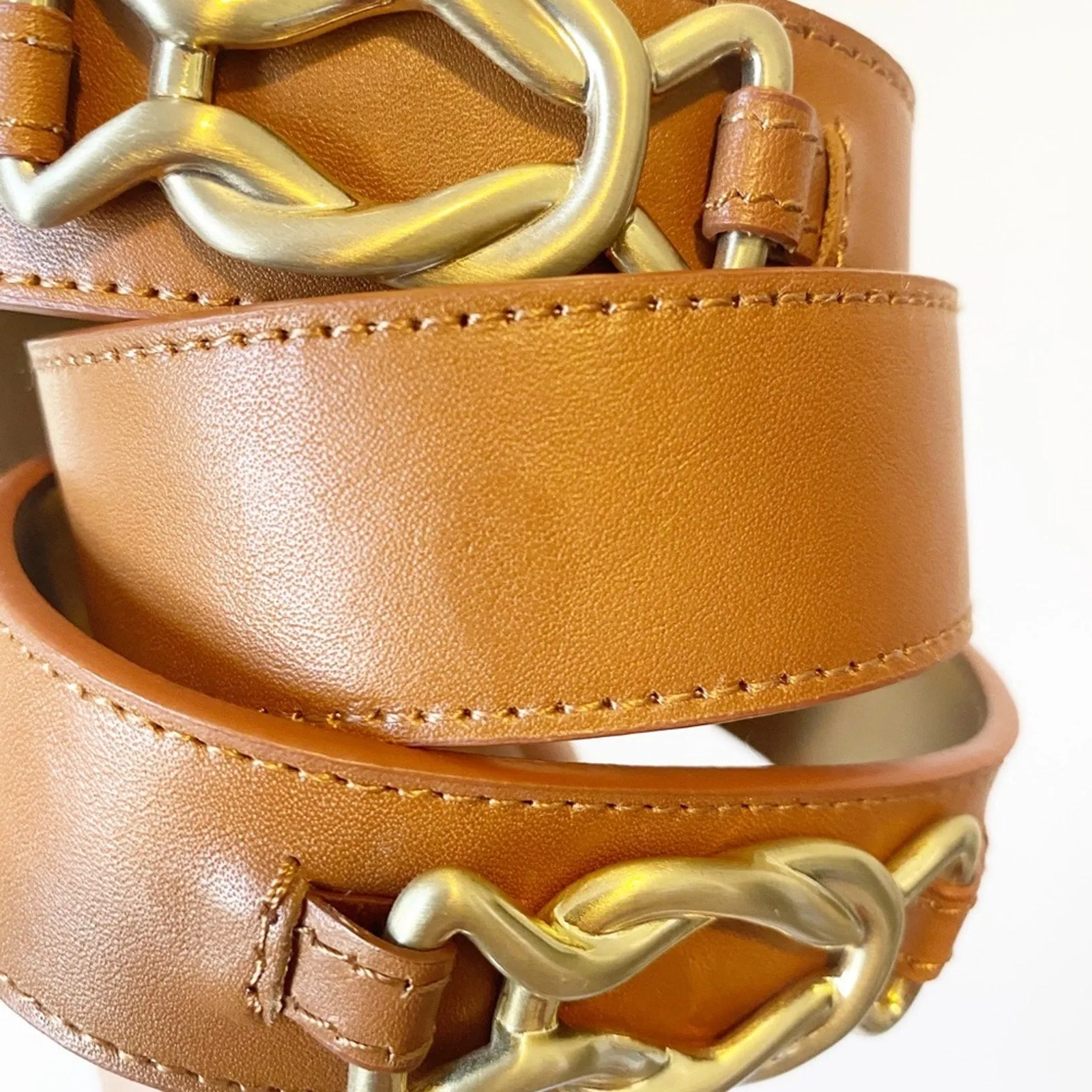 TALBOTS Women's Brown Leather and Gold Belt – Size Small