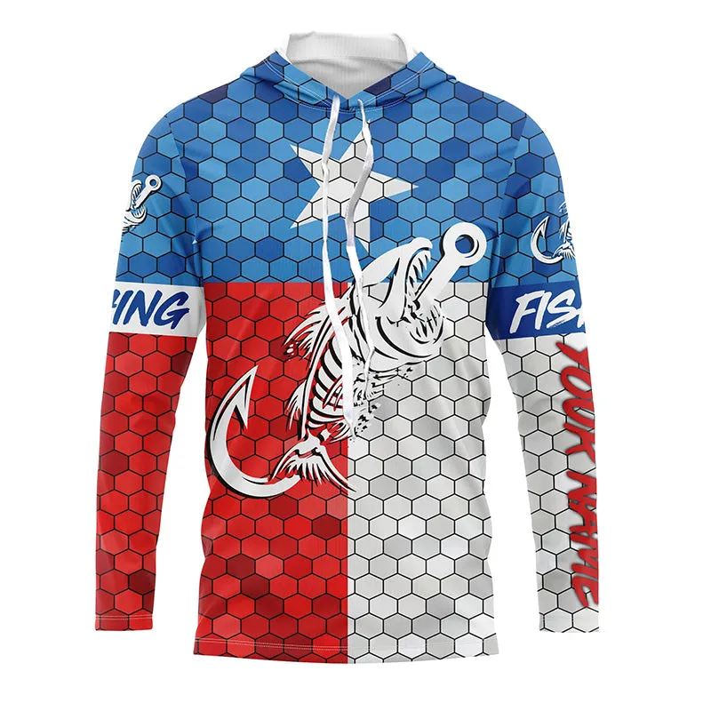 Texas fishing Fish hook skull Custom Name sun protection 3D long sleeve fishing shirts NQS5170