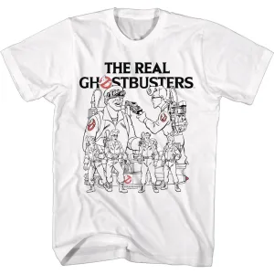 The Real Ghostbusters Line Art White T-Shirt
