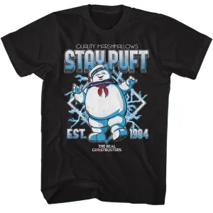 The Real Ghostbusters RGB Stay Puft Electricity Black T-Shirt