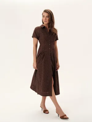 The Sydney Shirt Dress in Chocolate Brown Eyelet