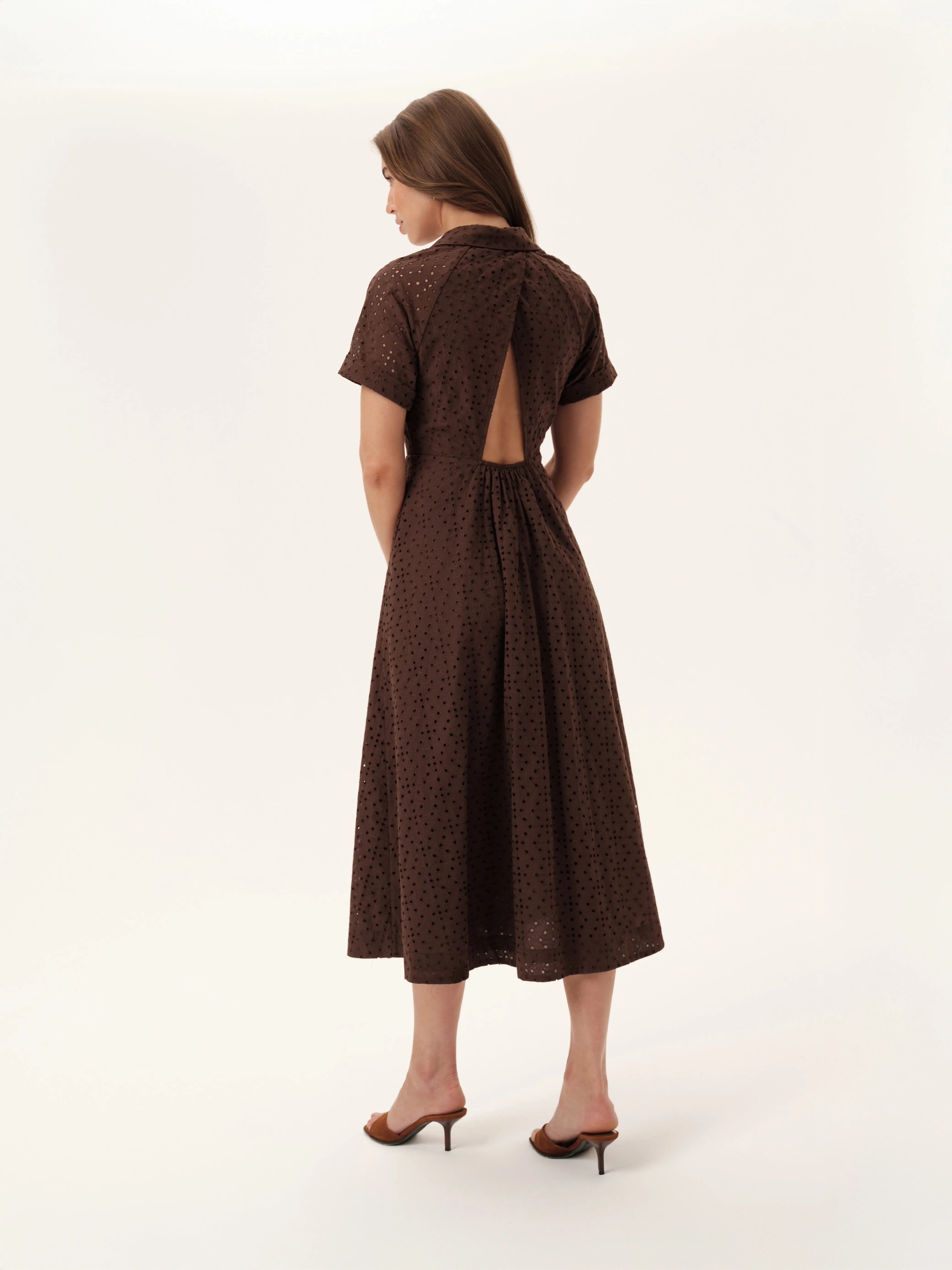 The Sydney Shirt Dress in Chocolate Brown Eyelet