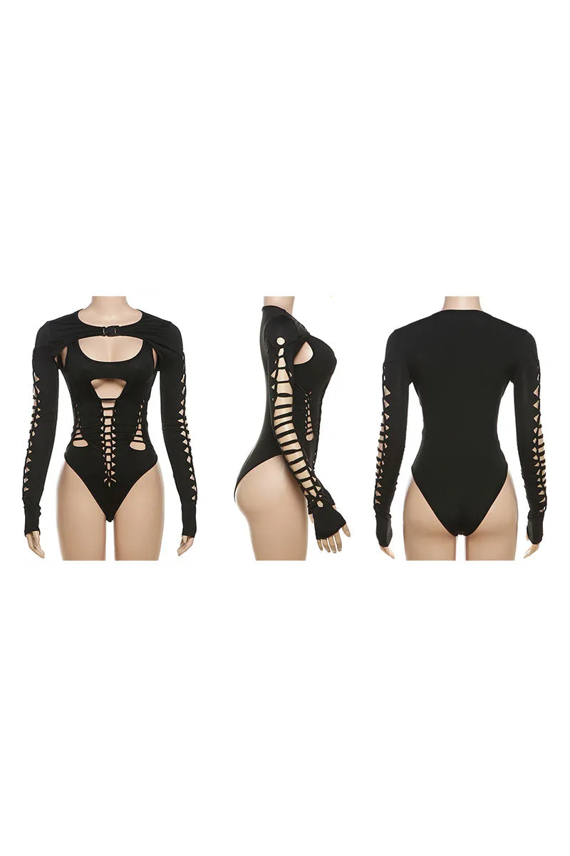 TL647 Long Sleeve Hollow Out Bodysuit