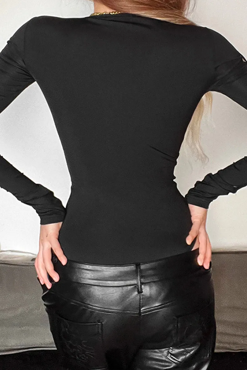 TL647 Long Sleeve Hollow Out Bodysuit
