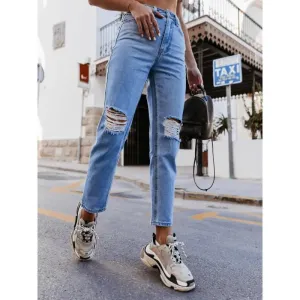 Trendy Ripped Straight-Leg Jeans