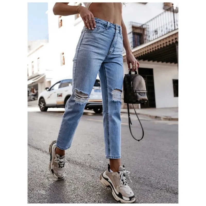 Trendy Ripped Straight-Leg Jeans