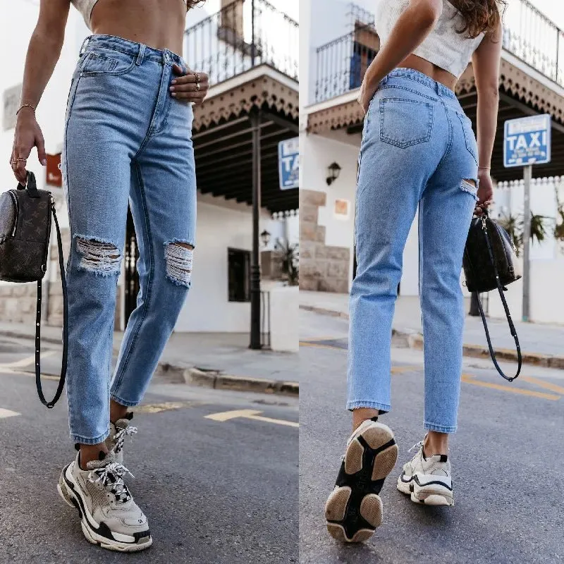 Trendy Ripped Straight-Leg Jeans