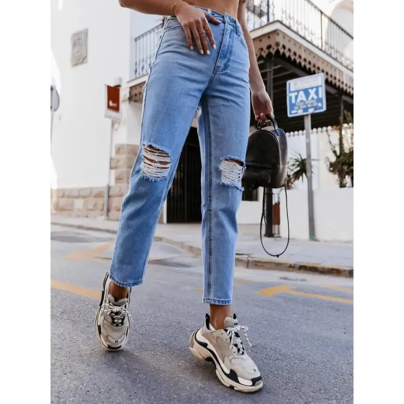 Trendy Ripped Straight-Leg Jeans