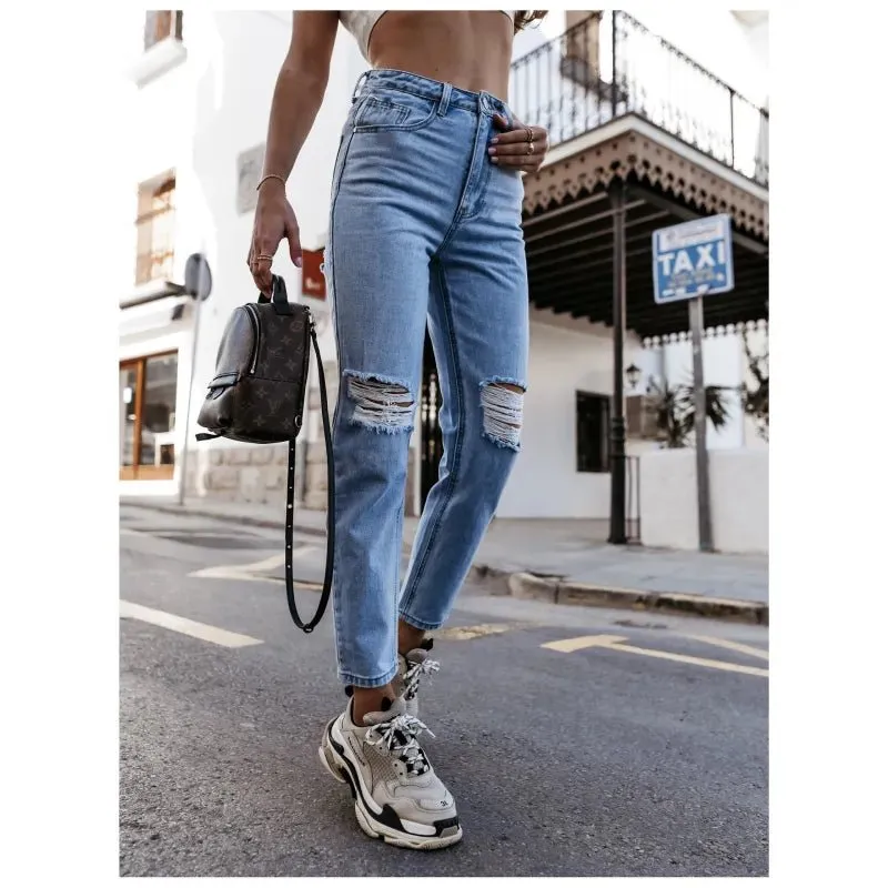 Trendy Ripped Straight-Leg Jeans