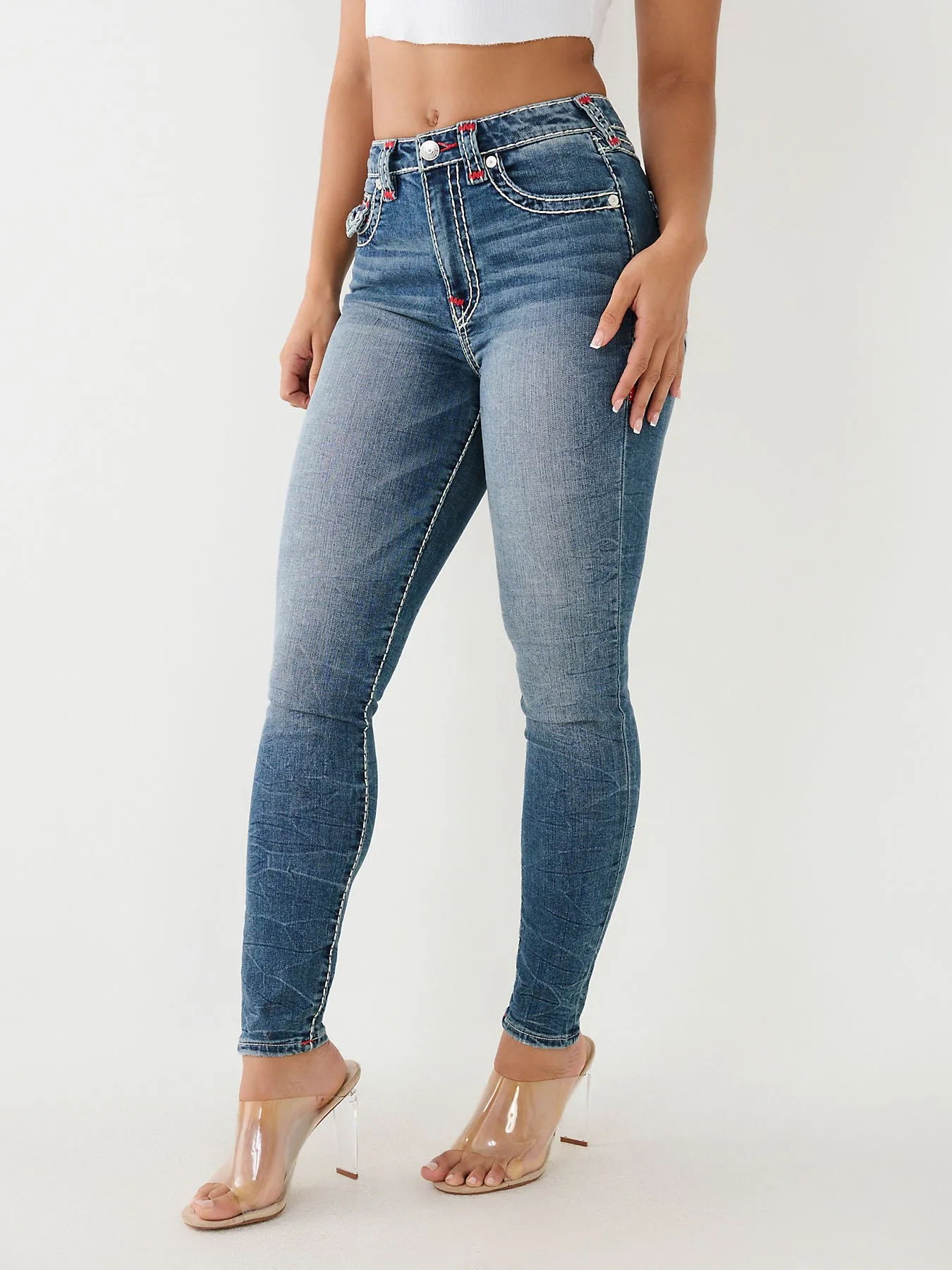 True Religion Womens Super T Jennie Skinny Fit Blue High Rise Jeans