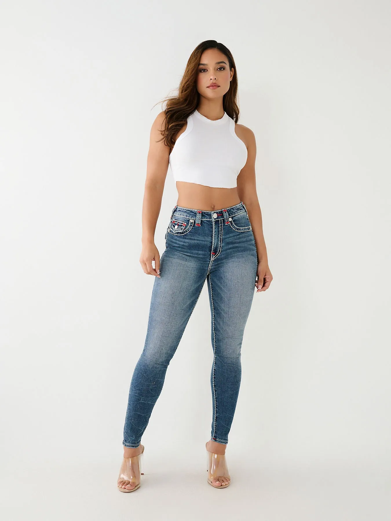 True Religion Womens Super T Jennie Skinny Fit Blue High Rise Jeans
