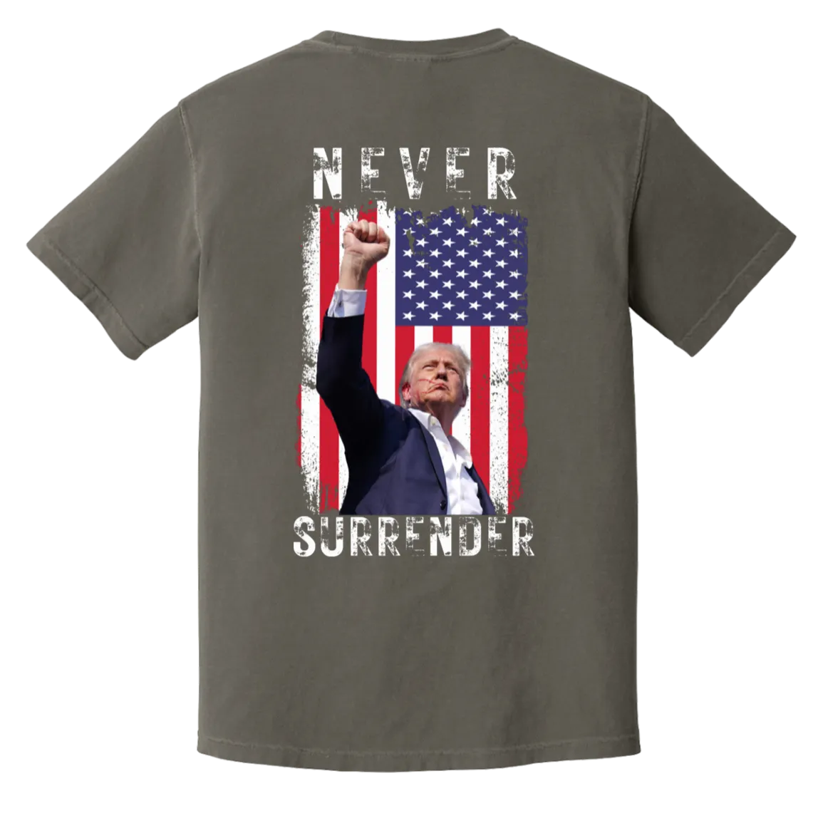 Trump "Never Surrender" Comfort Colors Tee - Trump 2024 Front Patch