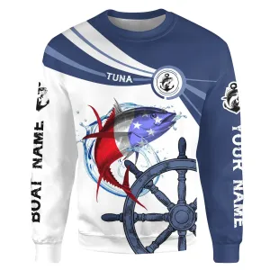 Tuna Fishing American Flag Customize name and boat name tournament Sweatshirt, personalized fishing gift NPQ369