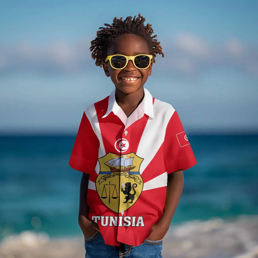 Tunisia Independence Day Kid Hawaiian Shirt with Coat of Arms and Flag Style LT01