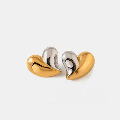Two-Tone Heart Shape Stud Earrings