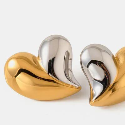 Two-Tone Heart Shape Stud Earrings