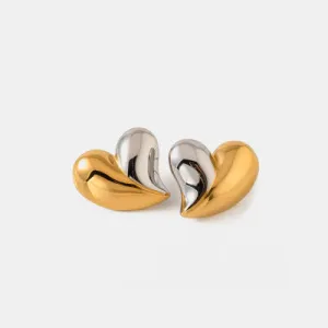 Two-Tone Heart Shape Stud Earrings