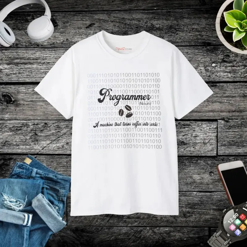 Ultra Cotton Tee for Coding and Coffee Fanatics