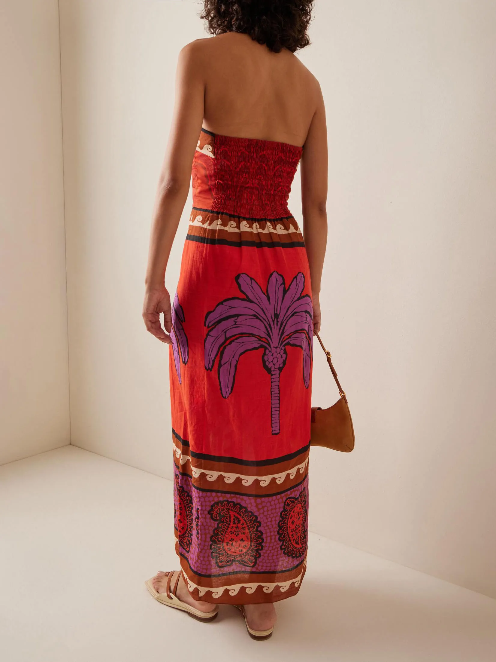 Unique Palm Tree Charming Floral Off-Shoulder Midi Dress
