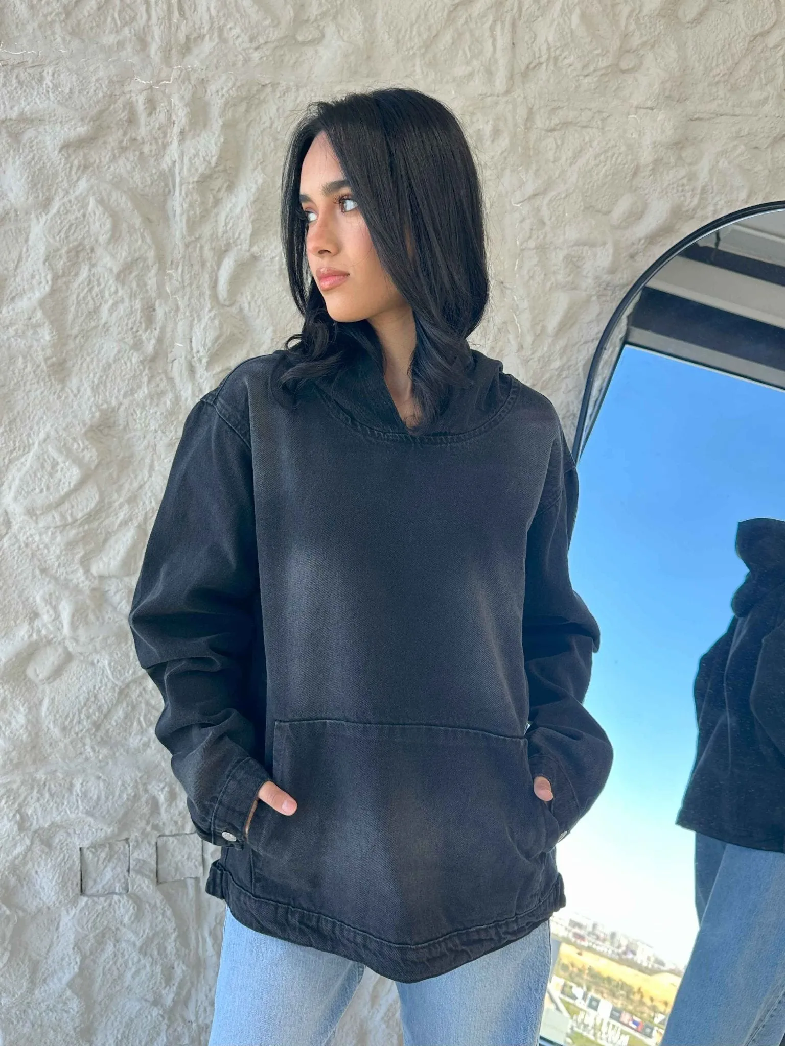 Unisex Charcoal Washed Denim Hoodie