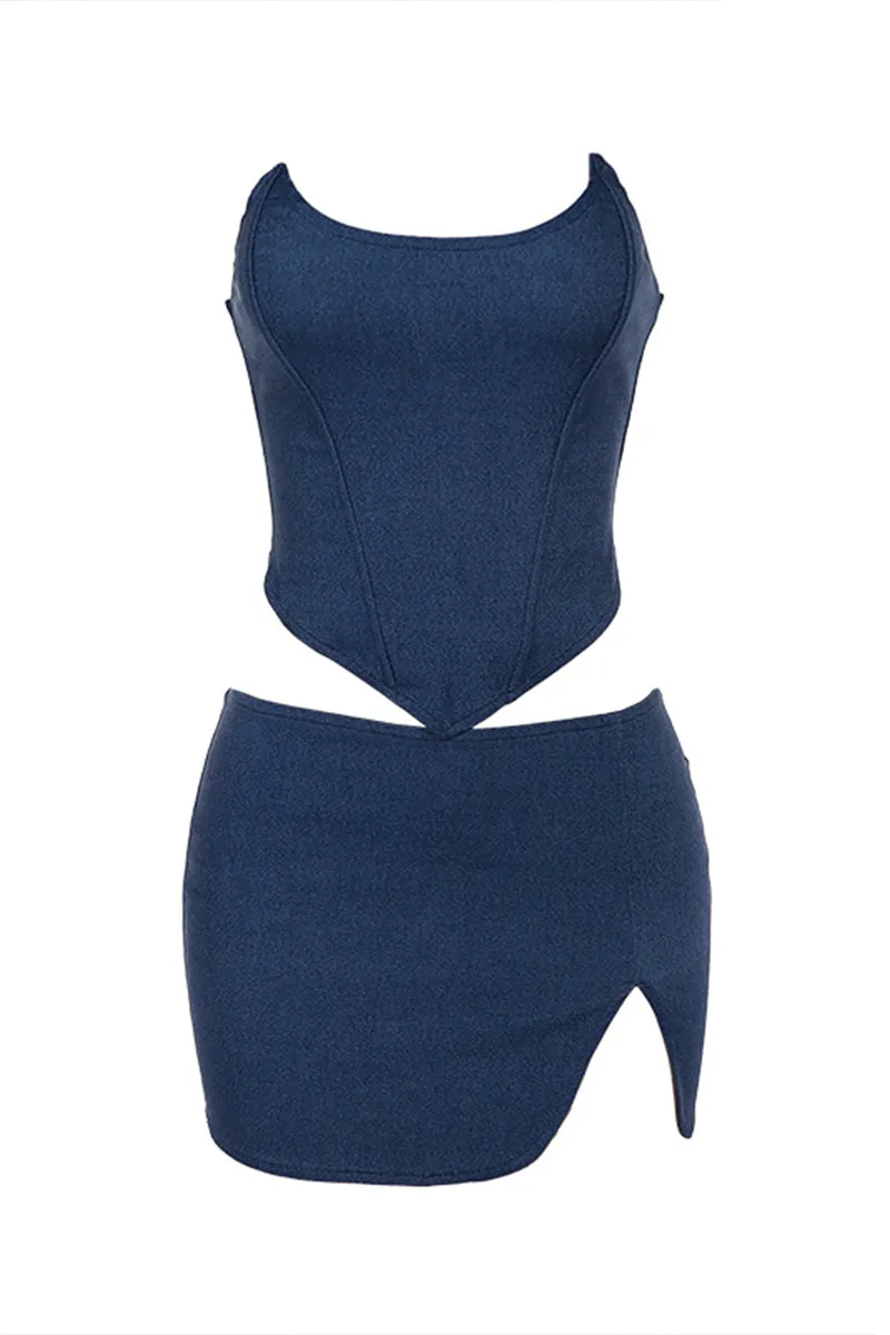 UR3180 Denim Bustier and Skirt Set