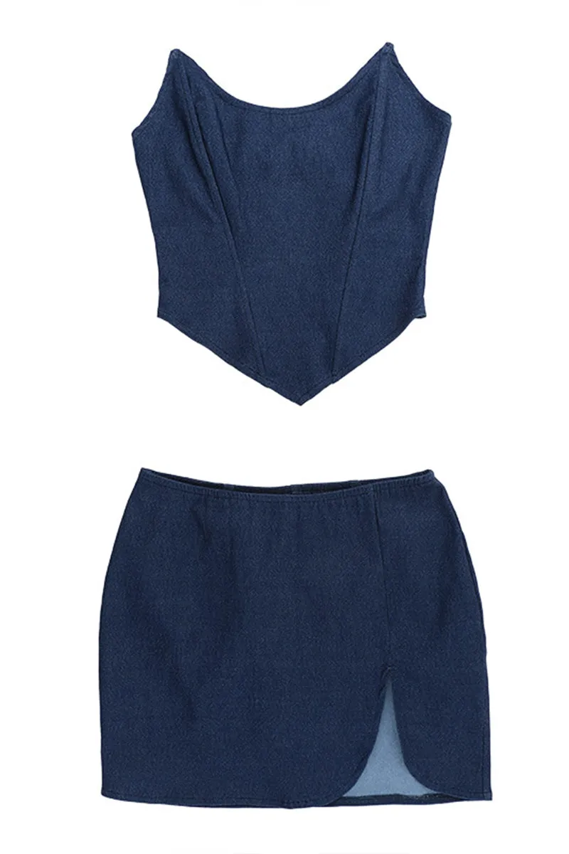 UR3180 Denim Bustier and Skirt Set