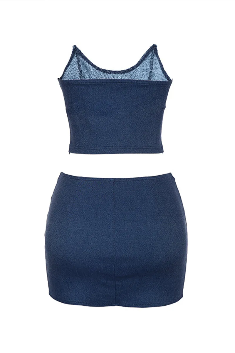 UR3180 Denim Bustier and Skirt Set