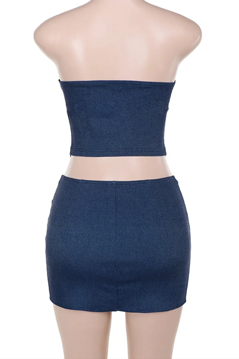 UR3180 Denim Bustier and Skirt Set