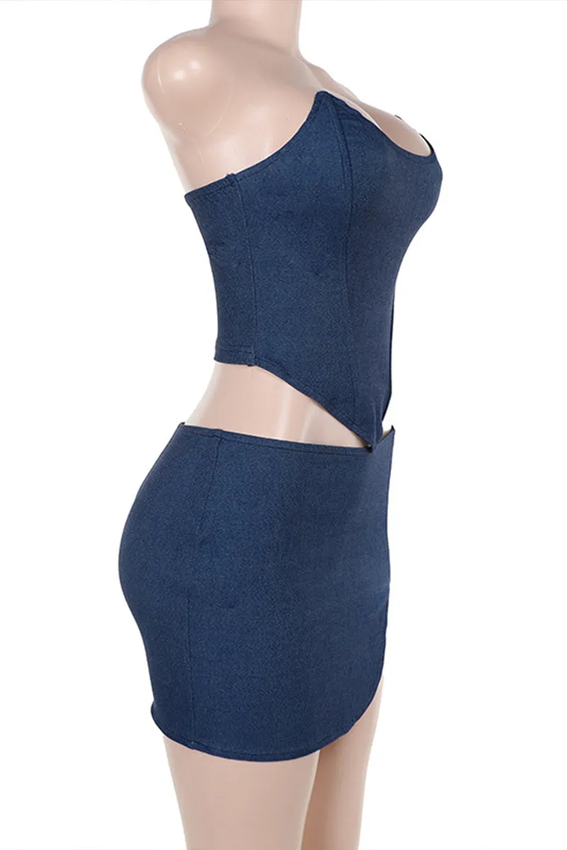 UR3180 Denim Bustier and Skirt Set