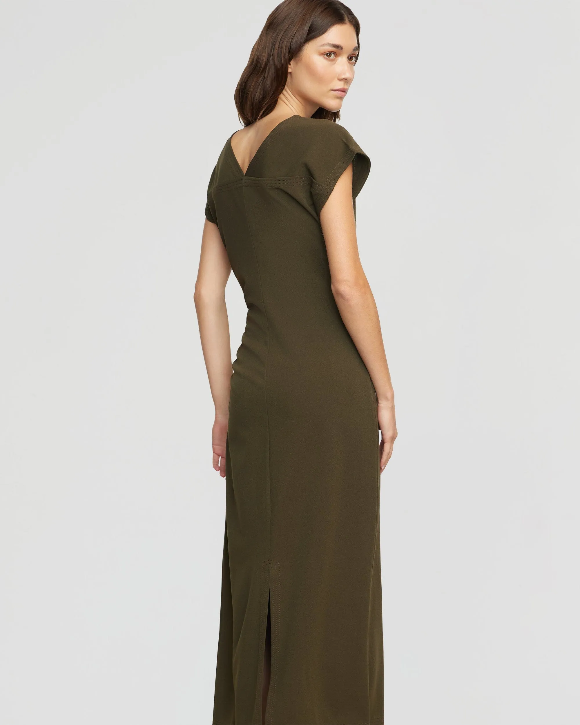 Vela Contrast-Stitch Ruched-Waist Dress