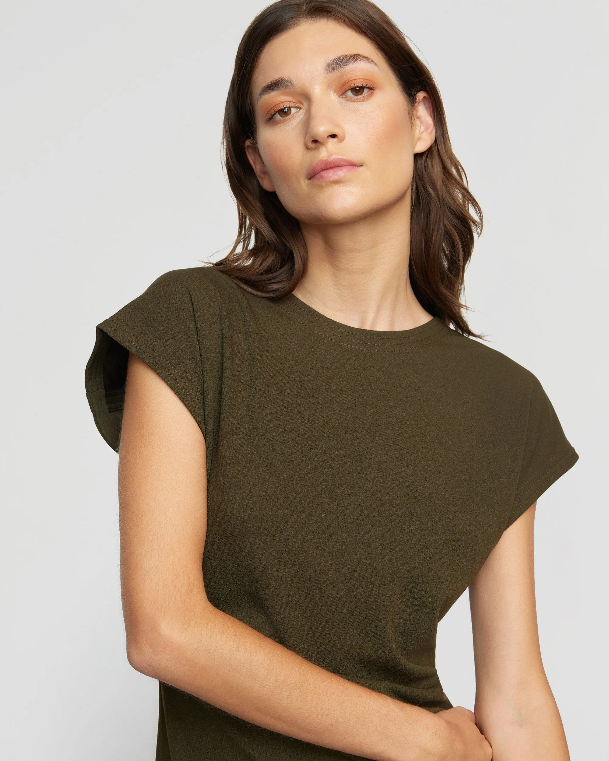 Vela Contrast-Stitch Ruched-Waist Dress