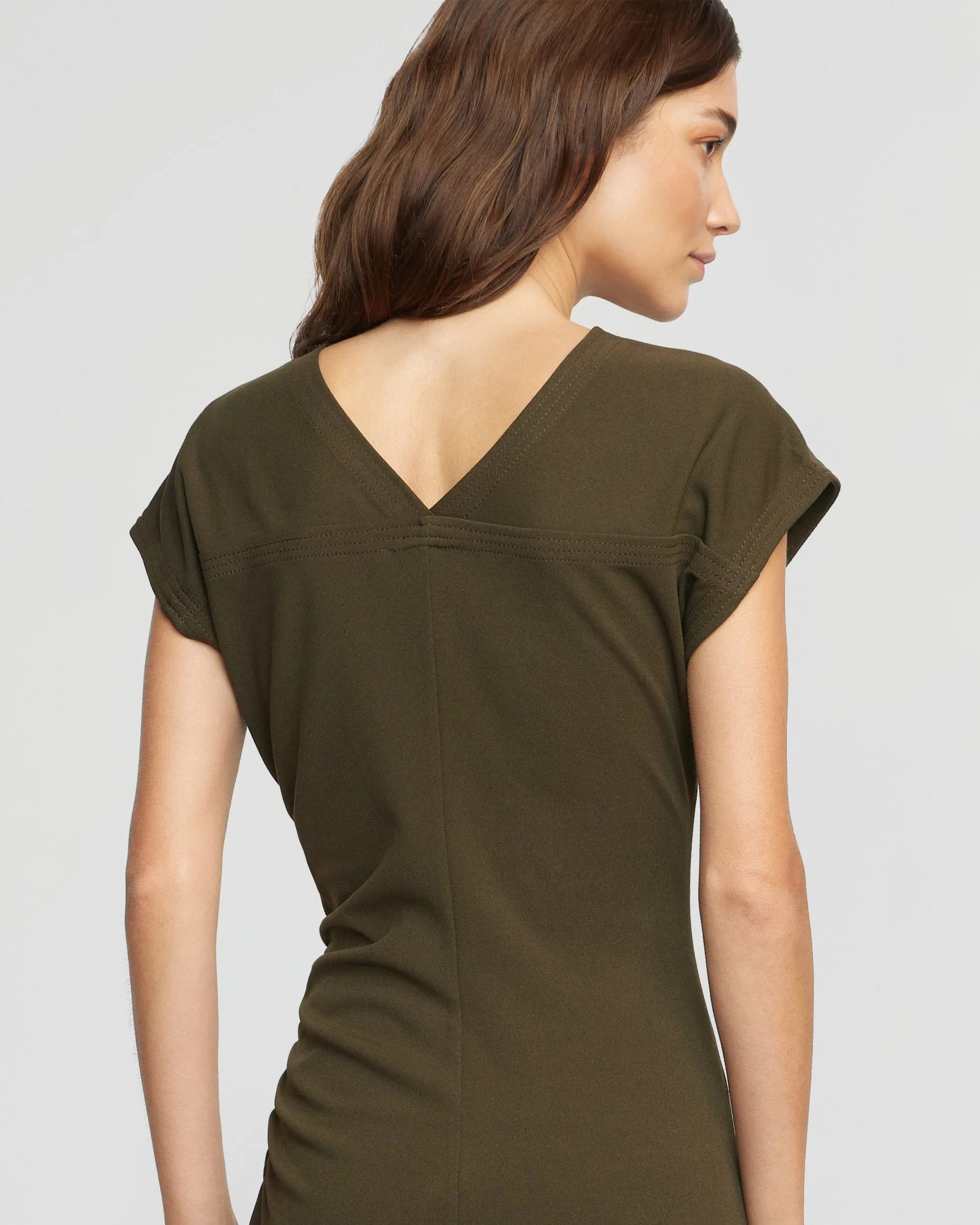 Vela Contrast-Stitch Ruched-Waist Dress