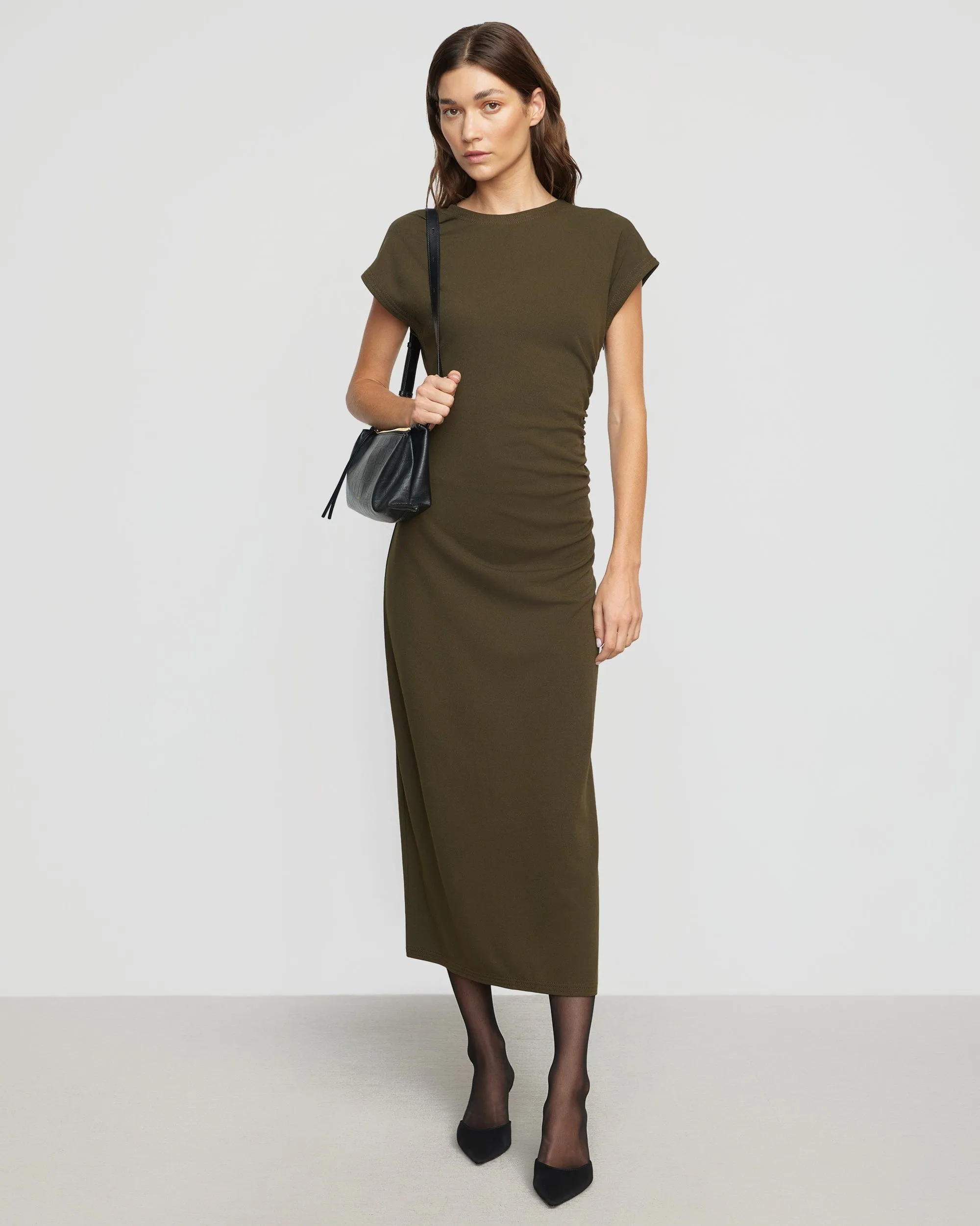 Vela Contrast-Stitch Ruched-Waist Dress