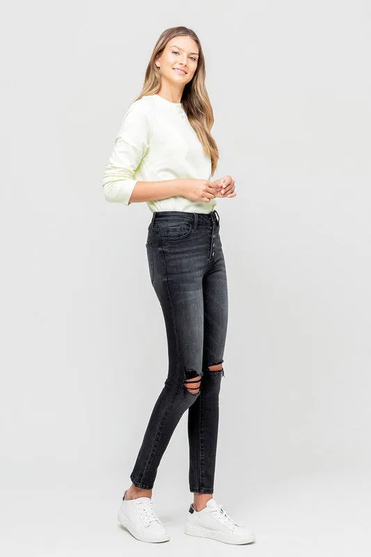 VERVET by Flying Monkey High Rise Distressed Button Fly Ankle Skinny