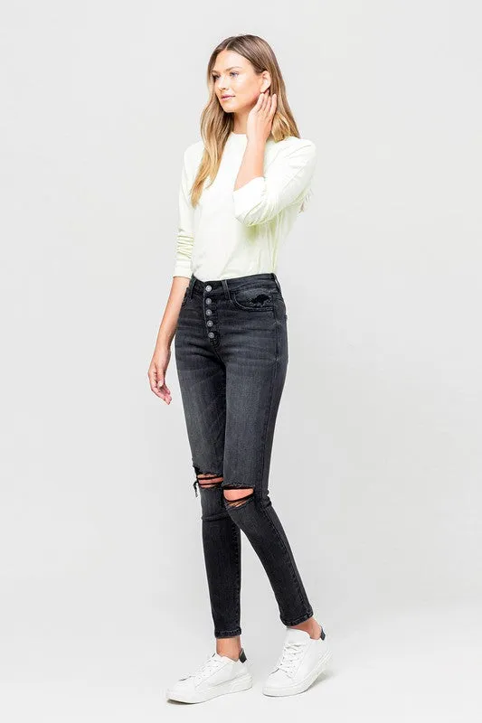VERVET by Flying Monkey High Rise Distressed Button Fly Ankle Skinny