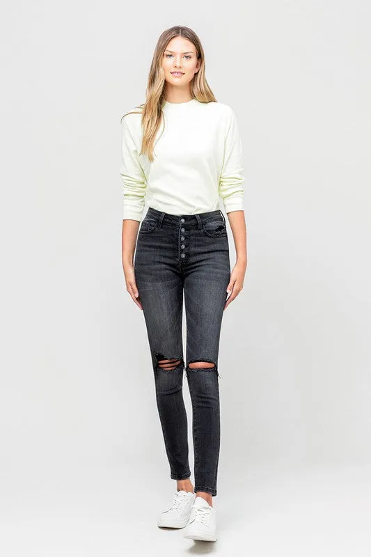 VERVET by Flying Monkey High Rise Distressed Button Fly Ankle Skinny