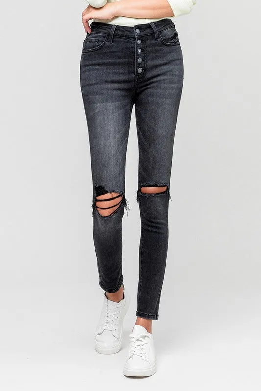 VERVET by Flying Monkey High Rise Distressed Button Fly Ankle Skinny