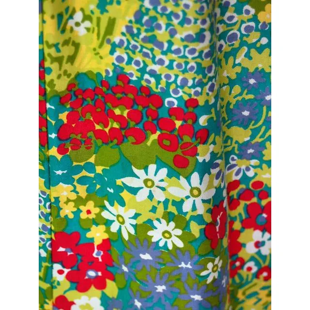 Vintage Polished Cotton Summer Maxi Gown Bright Florals Rona 1970s 38-32-42